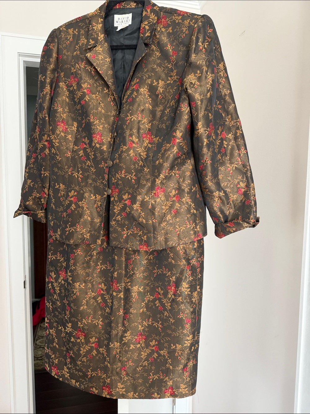 Vintage 90s David Warren New York Bronze Floral Suit Skirt Sz 14 Church Mother
